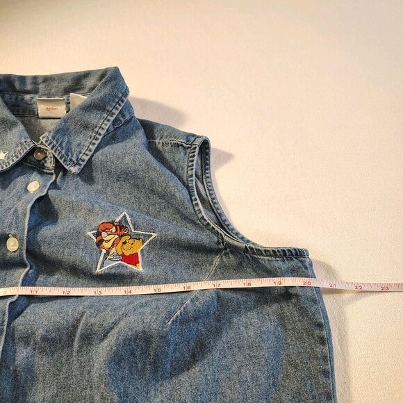 VTG 90s Disney Tigger Embroidered Sleeveless Denim Shirt Womens L Y2K Pooh Top - Picture 7 of 11